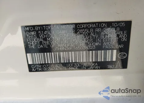 2006 Lexus Ls 430 из США, поврежденный, VIN JTHBN36F165038323